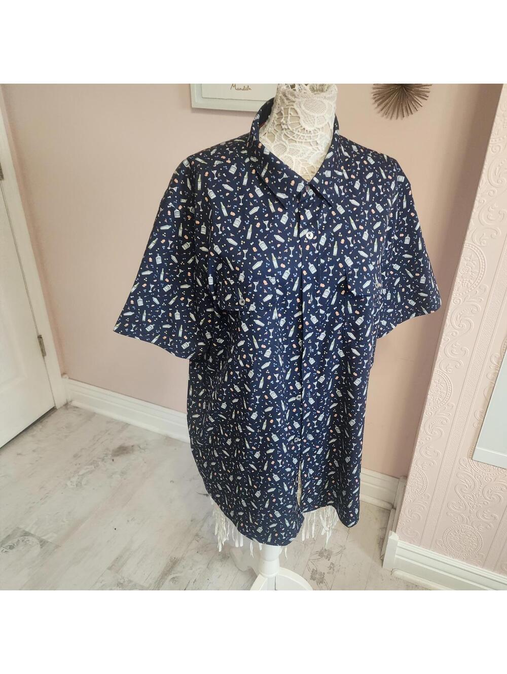 Madeflex Flag & Anthem XXL mens short sleeve button up LKNW Champagne bottles